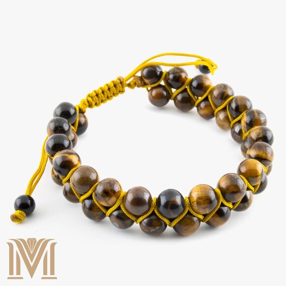 Adjustable Two-Layer Natural Tiger Eye Bracelet - Picture 4 of 6